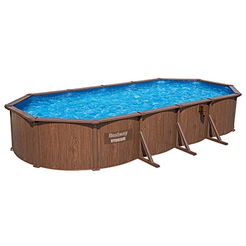 Bestway Hydrium Stahlwandpool Komplett-Set mit Sandfilteranlage Ø 730 x 366 x 130 cm, Holz-Optik (Palisander), rund von Bestway