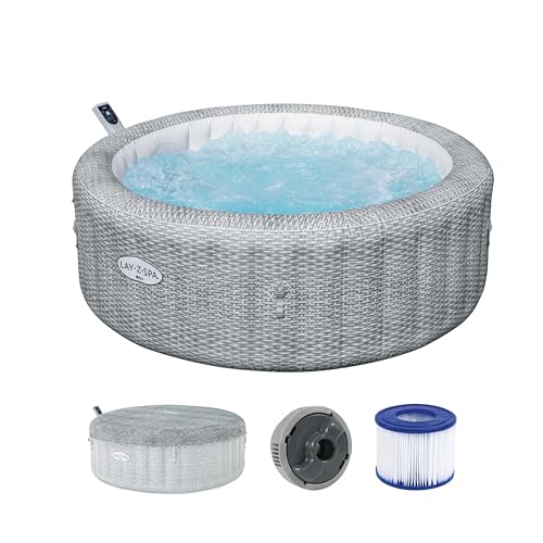 Bestway Lay-Z-SPA Energiespar-Whirlpool Bali AirJet, Ø196x71cm, 6 Personen, Heizung, Frostwächter, 140 AirJet-Düsen, App-Steuerung, UltraFit-Pumpeneinheit, Thermo-Abdeckung, Rattan, GS-Zertifiziert von Bestway