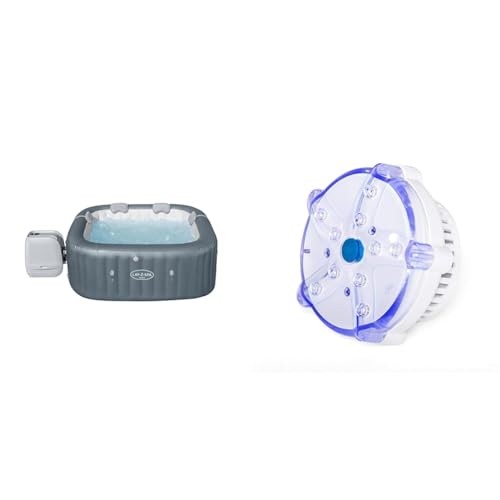Bestway Lay-Z-SPA WLAN-Whirlpool Hawaii HydroJet Pro 180 x 180 x 71 cm, eckig & Lay-Z-SPA 7-Farben-LED-Licht, Mehrfarbig, 9,2 x 6,2 cm von Bestway
