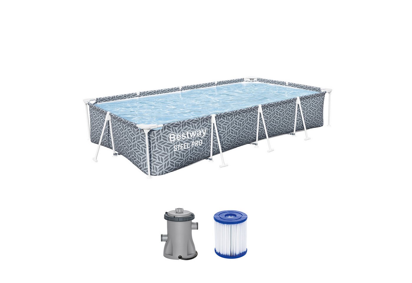 Bestway Filterpumpen Steel Pro™ Frame Pool Set mit Filterpumpe 366 x 201 x 66 cm, Blattform von Bestway