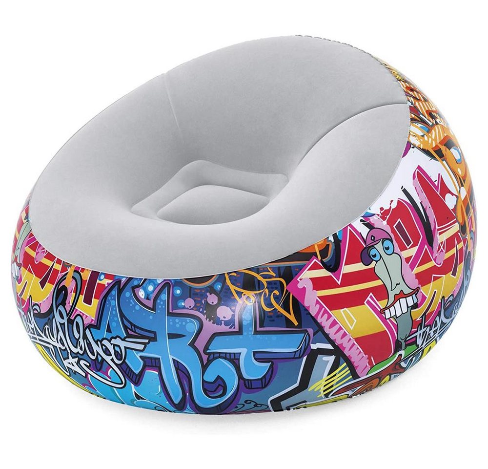 Bestway Luftsessel Inflate-A-Chair Luftsessel Graffiti, 112x112x66 cm, aufblasbarer Sitz für Garten, Terrasse, Strand von Bestway