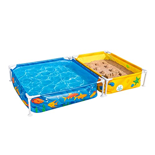 Bestway My First Frame Pool mit Sandkasten 213 x 122 x 30,5 cm, buntes Unterwasser-Design, eckig von Bestway