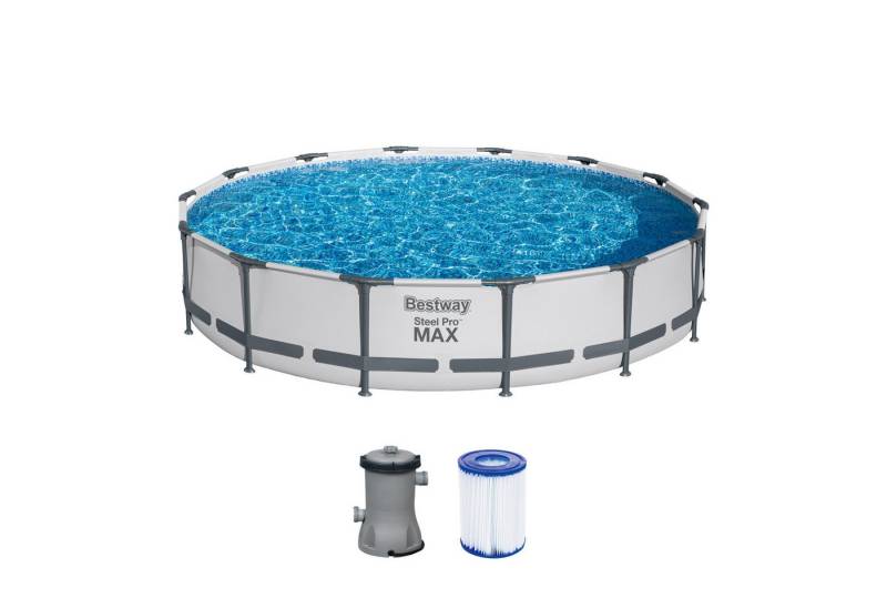 Bestway Luftbett Steel Pro MAX™ Frame Pool Set mit Filterpumpe Ø 427 x 84 cm, lichtgrau, (Set) von Bestway