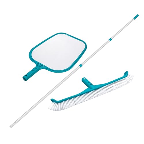 Bestway Poolreinigungs-Set | Teleskopstange 360 cm aus Aluminium & AquaScoop Kescher & Flowclear Poolbesen | für Blätter, Algen & Schmutz | kompatibel mit Ø 30 mm Zubehör von Bestway