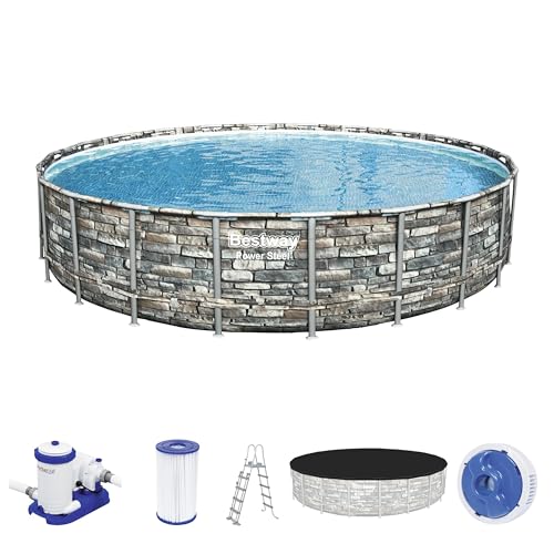 Bestway Power Steel™ Frame Pool, 671 x 132 cm, Komplett-Set mit Filterpumpe, rund, Stein-Optik von Bestway