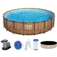 Power Steel™ Swim Vista Series™ Frame Pool Komplett-Set mit Filterpumpe ø 549 x 122 cm, Holz-Optik (Pinie), rund von Bestway