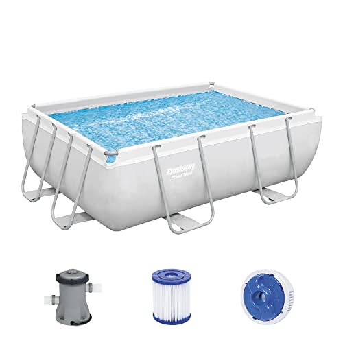 Bestway Power Steel Frame Pool-Set mit Filterpumpe 282 x 196 x 84 cm, lichtgrau, eckig von Bestway