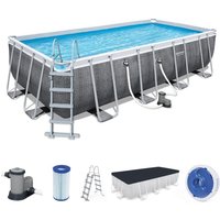 Power Steel™ Frame Pool Komplett-Set mit Filterpumpe 549 x 274 x 122 cm, Rattan-Optik (Schiefergrau), eckig von Bestway
