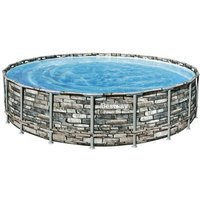 Power Steel™ Frame Pool Komplett-Set mit Filterpumpe ø 610 x 132 cm, Steinwand-Optik (Naturstein), rund - Grau von IPERBRIKO