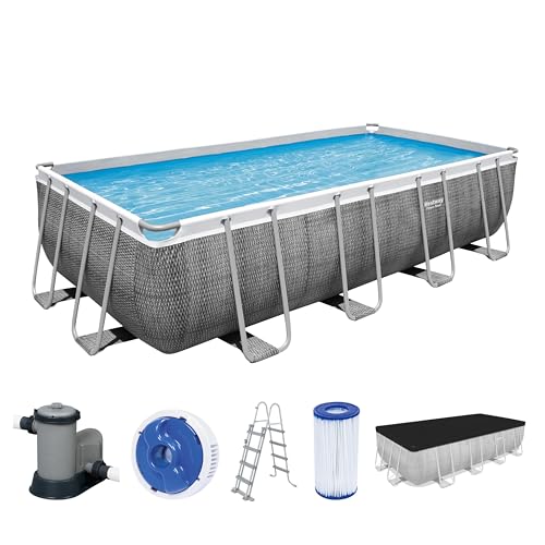 Bestway Power Steel Frame Pool Komplett-Set mit Filterpumpe 549 x 274 x 122 cm, Rattan-Optik (Schiefergrau), eckig von Bestway