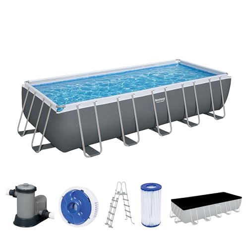 Bestway Power Steel Frame Pool Komplett-Set mit Filterpumpe 640 x 274 x 132 cm, grau, eckig von Bestway