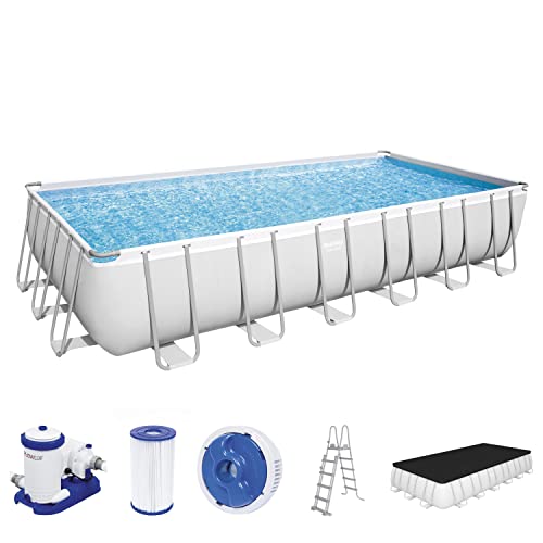 Bestway Power Steel Frame Pool Komplett-Set mit Filterpumpe 732 x 366 x 132 cm , lichtgrau, eckig von Bestway