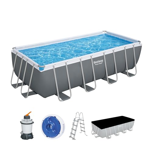 Bestway Power Steel Frame Pool Komplett-Set mit Sandfilteranlage 488 x 244 x 122 cm, grau, eckig von Bestway