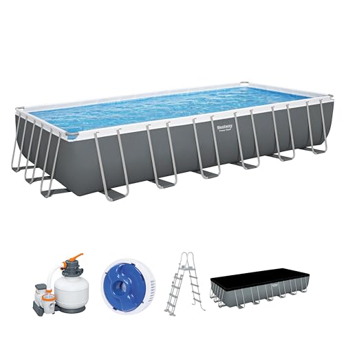 Bestway Power Steel Frame Pool Komplett-Set mit Sandfilteranlage 732 x 366 x 132 cm, grau, eckig von Bestway