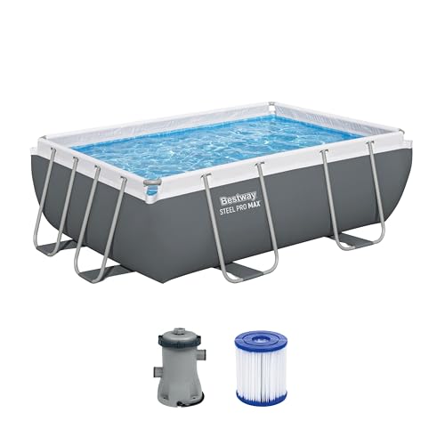 Bestway Power Steel Frame Pool Set mit Filterpumpe 282 x 196 x 84 cm, grau, eckig von Bestway