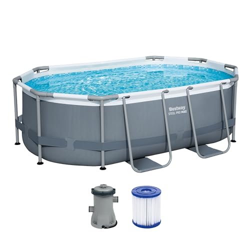 Bestway Power Steel Frame Pool Set mit Filterpumpe 305 x 200 x 84 cm, grau, oval von Bestway