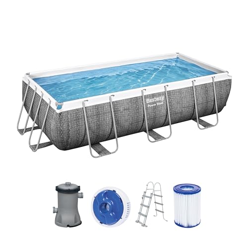 Bestway Power Steel Frame Pool-Set mit Filterpumpe 404 x 201 x 100 cm, Rattan-Optik (Schiefergrau), eckig von Bestway