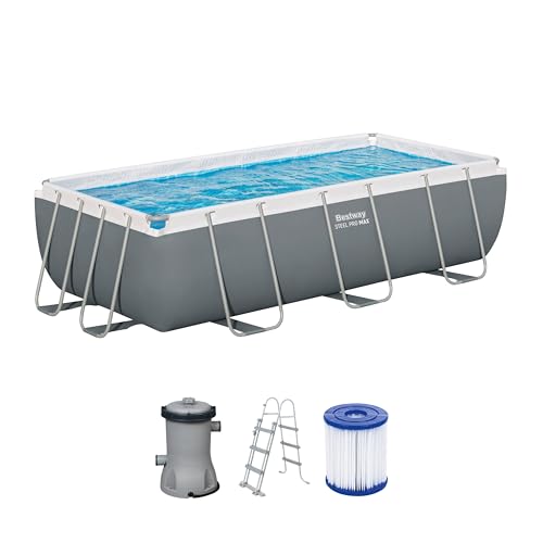 Bestway Power Steel Frame Pool Set mit Filterpumpe 404 x 201 x 100 cm, grau, eckig von Bestway