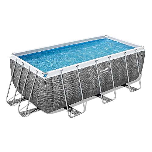 Bestway Power Steel Frame Pool-Set mit Filterpumpe 412 x 201 x 122 cm, Rattan-Optik (Schiefergrau), eckig von Bestway