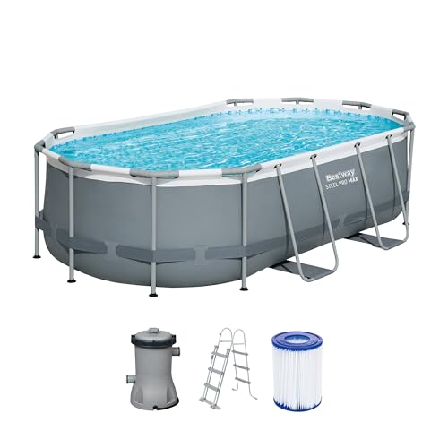 Bestway Power Steel Frame Pool Set mit Filterpumpe 427 x 250 x 100 cm, grau, oval von Bestway