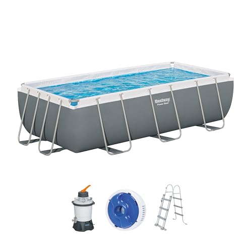 Bestway Power Steel Frame Pool Set mit Sandfilteranlage 404 x 201 x 100 cm, grau, eckig von Bestway