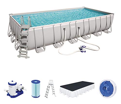 Bestway Power Steel Framepool Komplett-Set, eckig, mit Filterpumpe, Sicherheitsleiter & Abdeckplane 732 x 366 x 132 cm von Bestway