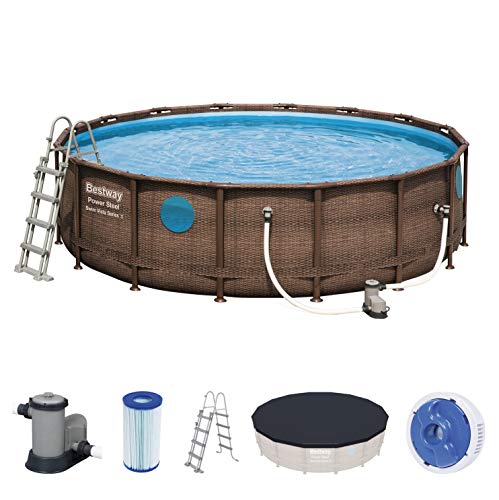 Bestway Power Steel Swim Vista 488x122 cm, Frame Pool rund mit stabilem Stahlrahmen im Komplett-Set, rattan von Bestway