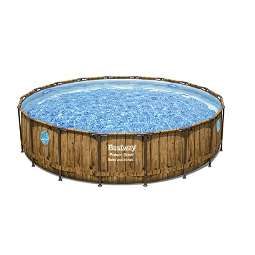 Bestway Power Steel Swim Vista Series Frame Pool Komplett-Set mit Filterpumpe Ø 549 x 122 cm, Holz-Optik (Pinie), rund von Bestway