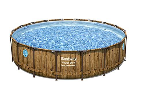 Bestway Power Steel Swim Vista Series Frame Pool Komplett-Set mit Filterpumpe Ø 549 x 122 cm, Holz-Optik (Pinie), rund von Bestway