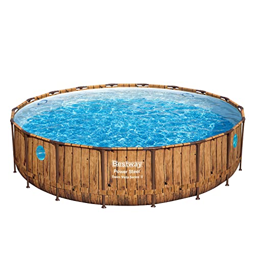 Bestway Power Steel Swim Vista Series Frame Pool Komplett-Set mit Filterpumpe Ø 549 x 122 cm, Holz-Optik (Pinie), rund von Bestway