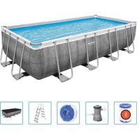 Bestway - Power Steel™ Frame Pool Komplett-Set mit Filterpumpe 488 x 244 x 122 cm, Rattan-Optik (Schiefergrau), eckig von Bestway