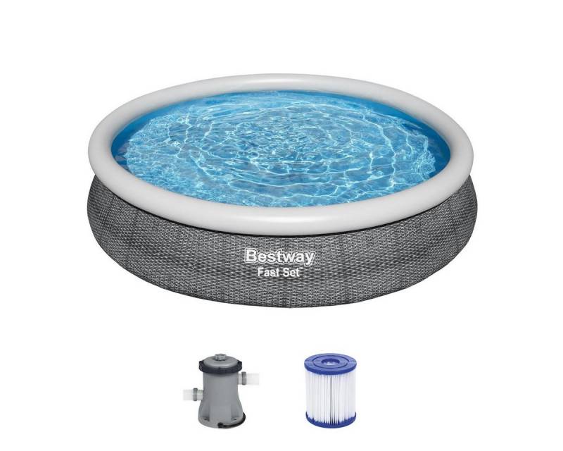 Bestway Quick-Up Pool Fast Set™ Aufstellpool, Größe: Ø 366 x 76 cm, 5.377 Liter, Komplett-Set mit Filterpumpe von Bestway