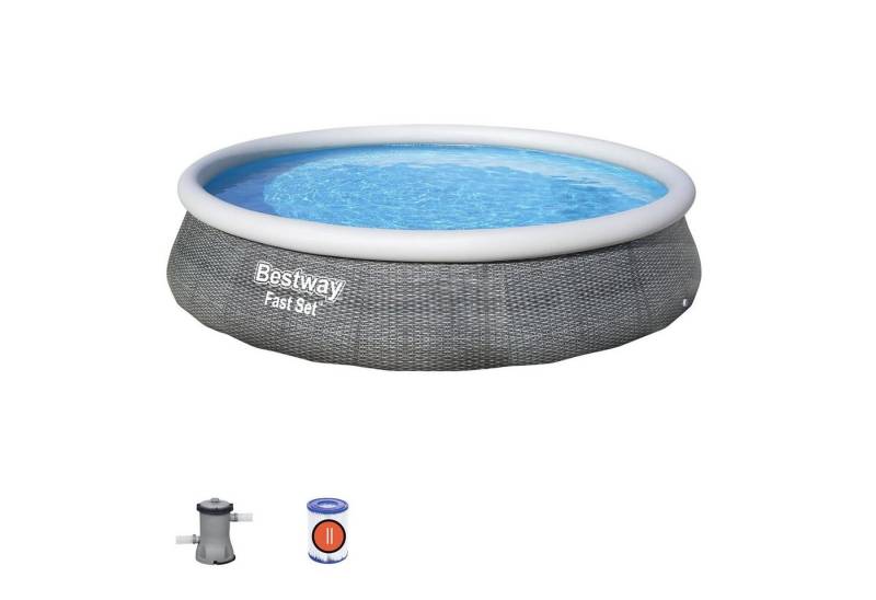 Bestway Quick-Up Pool Fast Set Pool Swimmingpool Rund Rattan Optik+Leiter+Filterpumpe 396x84 von Bestway