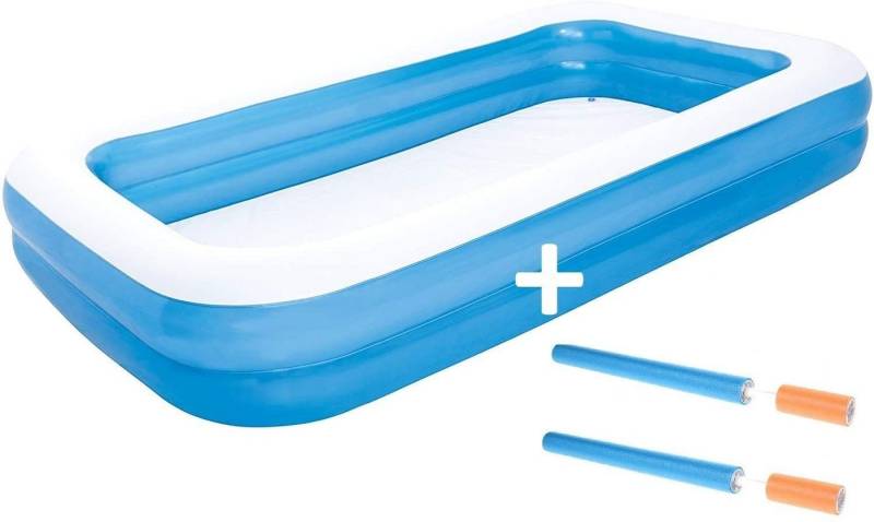 Bestway Rechteckpool aufblasbarer Pool, 850L, 305x183x46cm Ablassventil robust Aufstellpool (groß, eckig, rechteckig, ‎Inkl. 2 Wasserkanonen 66cm), Kinderplanschbecken Planschbecken Kinderpool Sommer Spielzeug Kinder von Bestway