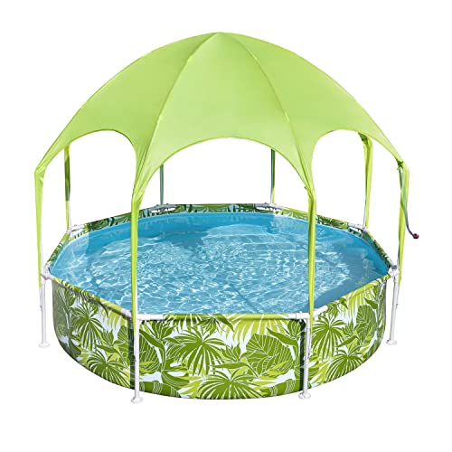 Bestway Steel Pro Frame Pool mit Sonnenschutzdach "Splash-in-Shade" ohne Pumpe Ø 244 x 51 cm, buntes Obst-Design, rund von Bestway