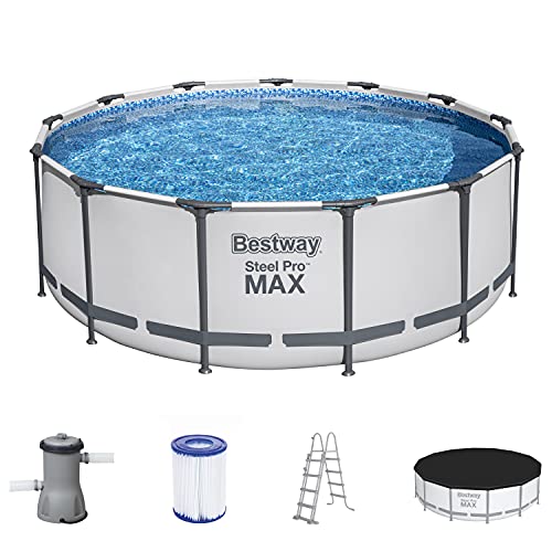 Bestway Steel Pro MAX Frame Pool Komplett-Set mit Filterpumpe Ø 396 x 122 cm, lichtgrau, rund von Bestway