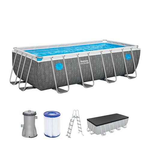 Bestway Steel Pro MAX Frame Pool Komplett-Set mit Filterpumpe, 488 x 244 x 122 cm, 11.532 Liter, Rattan-Optik, Splashview Bullaugen, Sicherheitsleiter, Abdeckplane, Filterkartusche, Schiefergrau Bestway Steel Pro MAX Frame Pool Komplett-Set mit Filterpumpe, 488 x 244 x 122 cm, 11.532 Liter, Rattan-Optik, Splashview Bullaugen, Sicherheitsleiter, Abdeckplane, Filterkartusche, Schiefergrau von Bestway