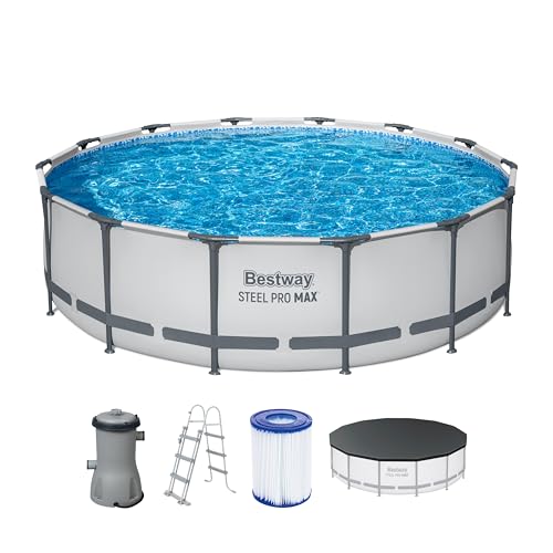 Bestway Steel Pro MAX Frame Pool Komplett-Set mit Filterpumpe Ø 427 x 107 cm, lichtgrau, rund von Bestway