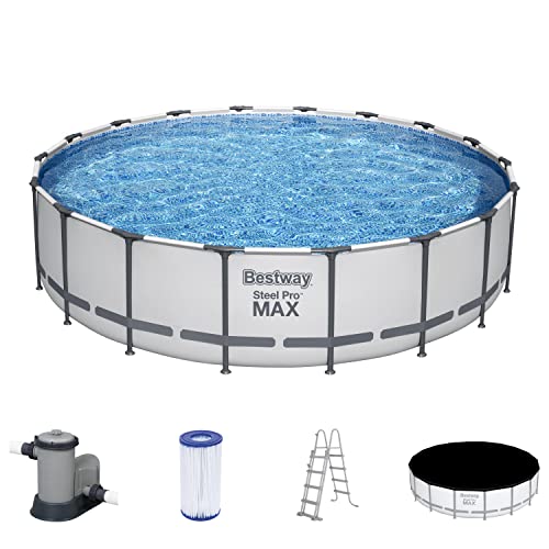Bestway Steel Pro MAX Frame Pool Komplett-Set mit Filterpumpe Ø 549 x 122 cm, lichtgrau, rund von Bestway