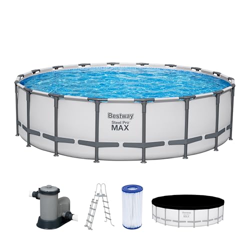 Bestway Steel Pro MAX Frame Pool Komplett-Set mit Filterpumpe Ø 549 x 132, lichtgrau, rund von Bestway