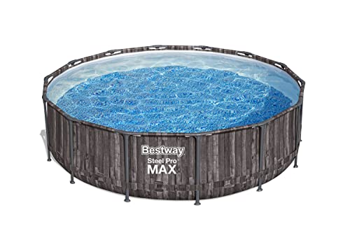 Bestway Steel Pro MAX Frame Pool Komplett-Set mit Filterpumpe Ø 427 x 107 cm, Holz-Optik (Mooreiche), rund von Bestway