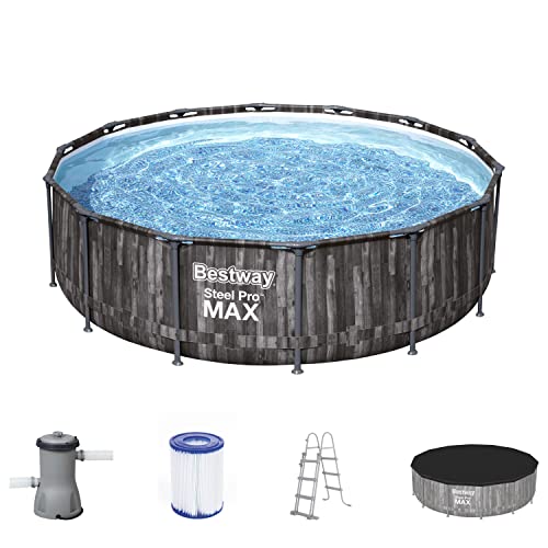 Bestway Steel Pro MAX Frame Pool Komplett-Set mit Filterpumpe Ø 427 x 107 cm, Holz-Optik (Mooreiche), rund von Bestway