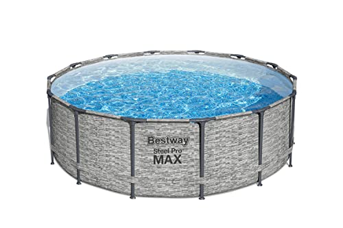 Bestway Steel Pro MAX Frame Pool Komplett-Set mit Filterpumpe Ø 427 x 122 cm, Steinwand-Optik (Cremegrau), rund von Bestway