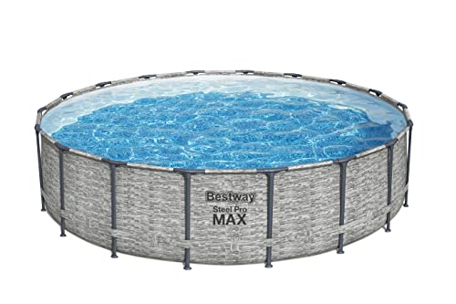 Bestway Steel Pro MAX Frame Pool Komplett-Set mit Filterpumpe Ø 549 x 122 cm, Steinwand-Optik (Cremegrau), rund von Bestway