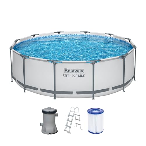 Bestway Steel Pro MAX Frame Pool-Set mit Filterpumpe Ø 366 x 100 cm, lichtgrau, rund von Bestway