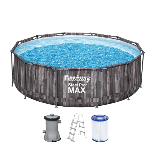 Bestway Steel Pro MAX Frame Pool-Set mit Filterpumpe Ø 366 x 100 cm, Holz-Optik (Mooreiche), rund von Bestway