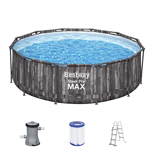 Bestway Steel Pro MAX Frame Pool-Set mit Filterpumpe Ø 366 x 100 cm, Holz-Optik (Mooreiche), rund von Bestway