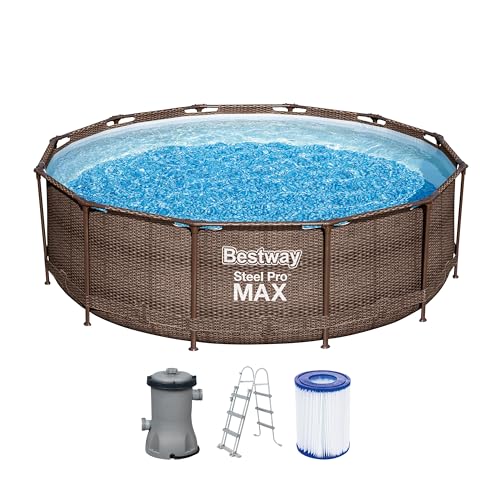 Bestway Steel Pro Max Frame Pool Komplettset Deluxe, rund, Rattan-Optik, 366 x 100 cm von Bestway