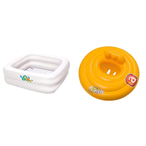 Bestway Up, In & Over Baby Duschbadewanne, Weiß, 86 x 25 cm & Swim Safe™ Schwimmsitz für Kinder, 0–1 Jahre, 69 cm, rund von Bestway