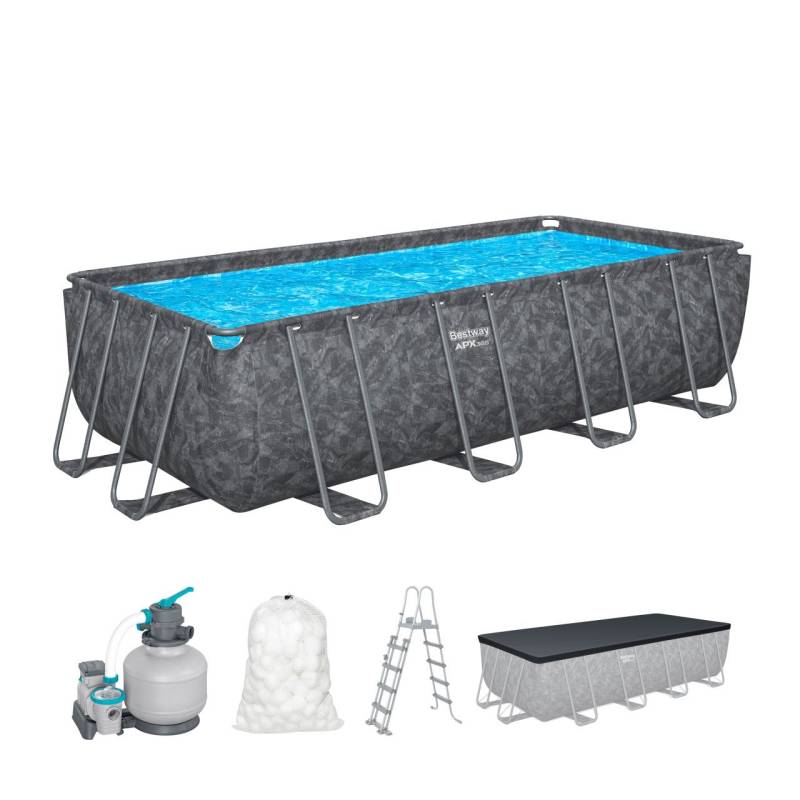 Bestway Winterfestes Frame Pool APX365 Komplett-Set mit Sandfilteranlage 549 x 274 x 132 cm marmor-optik eckig von Bestway